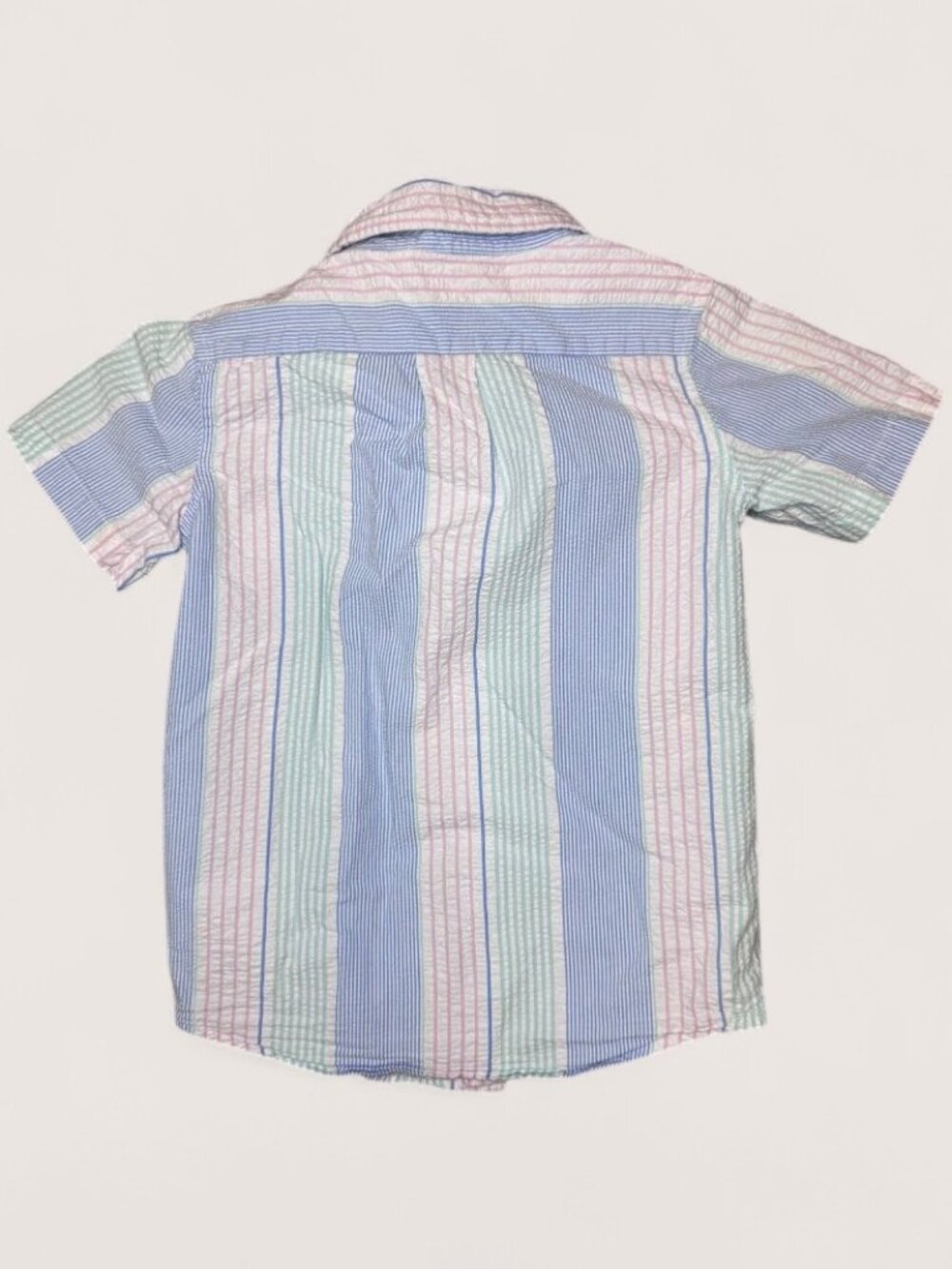 Boys Seersucker Button Down Shirt Size 6 Pastel Stripe Short Sleeve - Picture 2 of 3